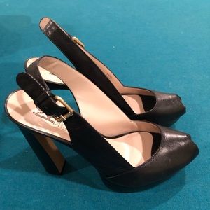 Black leather Market peeptoe heels